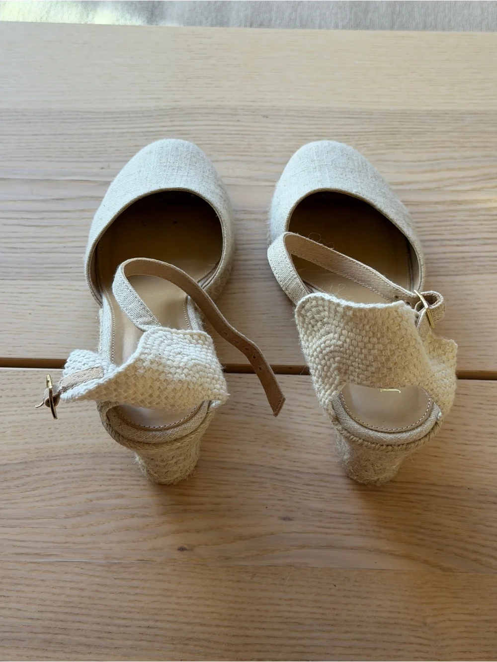 J. Crew Natural Linen Espadrille Ankle-Strap Wedges